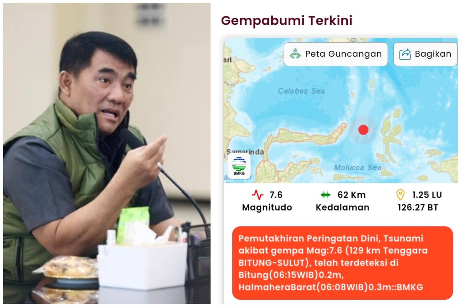 Gempa Bumi 7,6 Magnitudo Guncang Sulut, Pemprov Siagakan 5 Protokol Tanggap Darurat